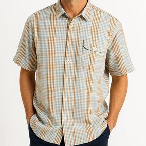 Tommy Bahama Size XXL Casual Plaid Button Down Short Sleeve Cotton Grandpa Dad
